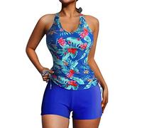 OBASDFD Stretch Chemise Printed Tops with Women Plus Size Swimming Suit Blue(Blue,S)