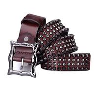 OBASDFD Studded Belt - Punk Rock Cone Spikes Rivets, Handmade Cow Leather Waistband, Western Rectangular Buckle For Jeans Pants(Brown,110cm/waist:37")