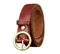OBASDFD Unisex Fashion Leather Belt - 3cm Wide Skinny Waist Strap For Dresses, Jeans, Pants With Golden Round Buckle(Reddish Brown,120cm/47)