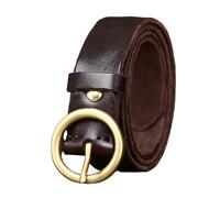 OBASDFD Unisex Fashion Leather Belt - 3cm Wide Skinny Waist Strap For Dresses, Jeans, Pants With Golden Round Buckle(Coffee,100cm/39)