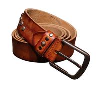 OBASDFD Unisex Skull & Rivet Studded Punk Rock Belt - Leather Strap With Anti-Scratched Pin Buckle, Great For Casual Jeans(Brown,115cm/waist:39")