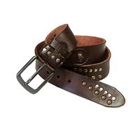 OBASDFD Unisex Skull & Rivet Studded Punk Rock Belt - Leather Strap With Anti-Scratched Pin Buckle, Great For Casual Jeans(Coffee,120cm/waist:41")