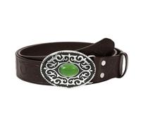 OBASDFD Vintage Western Cow Leather Embossed Belt Strap Delicate Bezel Set Oval Cabochon Green Gemstone Buckle For Women(Coffee,120cm/47)