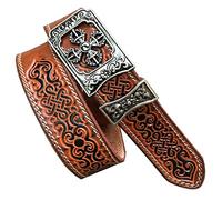 OBASDFD Western Cowgirl Cowboy Country Fashion Belt - Floral Engraved Buckle, Full Grain Genuine Leather, 38mm Wide For Jeans Pants (Brown,105cm/waist:34"~36")