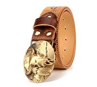 OBASDFD Western Design Ceinture en cuir véritable gaufré, cowboy cowgirl avec boucle dorée en forme de taureau, 3,8 cm de large, pour pantalons, jeans, robes, style décontracté au quotidien, café, 38