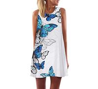 OBASDFD Women' Summer Dresses 2026 Sleeveless Printed Dress with Neck Mini Round Short Muslin Long(Blue,S)