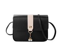 OBASDFD Women's Fashionable Pearl Pendant Soft Leather Lightweight Versatile Shoulder Messenger Bag(Black)