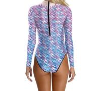 OBASDFD Women's Long Sleeve Swimsuit Scales Pattern High Collar Bathing Suit Beach Swimming, Light Purple, XL(Light Purple,L)