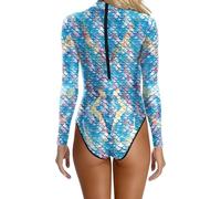 OBASDFD Women's Long Sleeve Swimsuit Scales Pattern High Collar Bathing Suit Beach Swimming, Light Purple, XL(Light Blue2,4XL)