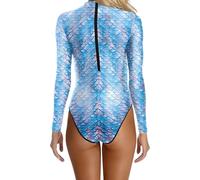 OBASDFD Women's Long Sleeve Swimsuit Scales Pattern High Collar Bathing Suit Beach Swimming, Light Purple, XL(Light Blue1,L)