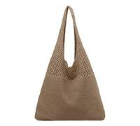 OBASDFD Women's Spring/Summer Portable Retro Hollow Knitted Handbag, Under The Arm & Handheld One Shoulder Purse(Brown)
