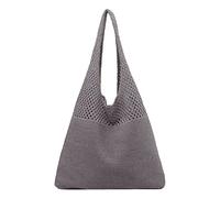 OBASDFD Women's Spring/Summer Portable Retro Hollow Knitted Handbag, Under The Arm & Handheld One Shoulder Purse(Dark Gray)