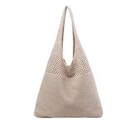 OBASDFD Women's Spring/Summer Portable Retro Hollow Knitted Handbag, Under The Arm & Handheld One Shoulder Purse(Khaki)