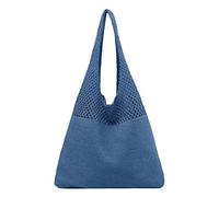 OBASDFD Women's Spring/Summer Portable Retro Hollow Knitted Handbag, Under The Arm & Handheld One Shoulder Purse(Blue)
