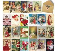 Obbyidk Lot de 24 cartes de Noël vintage avec enveloppes et autocollants à sceller, lot de cartes postales rétro Merry Christmas (24 motifs, 1 de chaque), 10,2 x 15,2 cm, ensemble de cartes postales