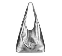 OBC Made in Italy Sac à main en cuir pour femme Argenté, Anthracite métallisé, ca.: 43x32x17 cm (BxHxT)