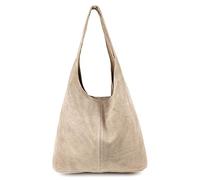OBC Made in Italy Sac à main en cuir pour femme Argenté, Taupe clair (daim), ca.: 43x32x17 cm (BxHxT), Sac à bandoulière