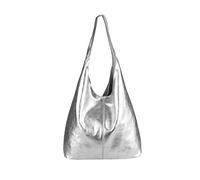 OBC Sac à Main en Cuir Métallique pour Femme, Fabriqué en Italie, Sac à Bandoulière, Argenté, Ca.: 43x32x17 cm (BxHxT)