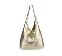 OBC Sac à Main en Cuir Métallique pour Femme, Fabriqué en Italie, Sac à Bandoulière, Argenté, Or, Ca.: 43x32x17 cm (BxHxT)