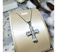 OBCPD Femmes Croix de Cristal Pendentif Collier Chaîne de Couleur Argent Collier pour Femmes Bride Main Croix Mariage Collier