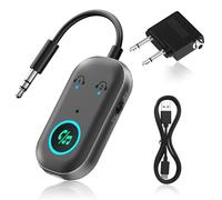 Obcxin Adaptateur Bluetooth 5.3, 2 en 1 Adaptateur Bluetooth Avion Transmetteur, Adaptateur Bluetooth Jack 3,5 mm, 2Casques Pris en Charge pour TV/PC/Voiture/Gym Sport/Avion