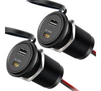 Obeaming 118W Prise USB C 12V 100W Camping-Car Encastrable Aluminium Chargeur, PD3.0 USB-C & QC3.0 USB-A 18W, Etanche pour Bateau Marine Camion Caravane Voiture (2 Pièce)