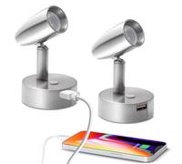 Obeaming 2 x Camping-car Lampe de Lecture 12V LED Luminosité Réglable Applique Murale 3200K pour Bateau Caravane Voiture Van Chevet, avec Chargeur USB & Veilleuse bleue, Finition nickel