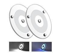 Obeaming 2 x Camping-Car Plafonnier LED 12V Dimmable 120mm 4.5W 24V 400LM Panneau Éclairage Intérieur 5000K avec Lumière Bleue et Interrupteur Tactile pour Bateau Camion Van, Montage en Surface