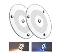 Obeaming 2 x Plafonnier LED 12V Camping-Car Dimmable 120mm 4.5W 24V 400LM Panneau Éclairage Intérieur 3000K avec Lumière Bleue et Interrupteur Tactile pour Bateau Camion Van, Montage en Surface