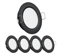 Obeaming 4 x Spot LED Encastrable 12V Camping-car Plafonnier Encastré Extra Plat 3000K Dimmable pour Bateau Caravane Van Trou 58-63mm IP64 Blanc Chaud Noir (sans transformateur)