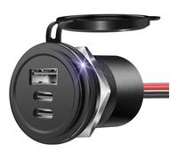 Obeaming Aluminium Prise USB 12V Chargeur Camping-Car Voiture 68W 3 Port, PD3.0 USB-C et QC3.0 USB-A, Imperméable pour Bateau Marine Camion Caravane (1 Pcs)