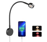 Obeaming Lampe de Lecture 12V Camping-Car LED Flexible Col de Cygne DC 12V-24V 3200K pour Bateau Caravane Camion, Variateur Intégré, Chargeur de type C, Veilleuse Rouge (Noir)