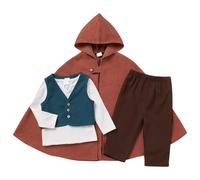 OBEEII Costume Médiéval pour Bébé Garçon Cosplay Ensemble Bébé Tenue de Porte-Anneau Costume d'Halloween Monde Fantastique Cape à Capuche Manteau pour Premier Anniversaire avec Veste Supérieure
