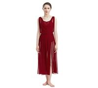 OBEEII Danse Lyrique Danse Classique Robe de Danse pour Femmes - Valse Salle de Bal Dansant Costume de Pratique sans Manches, Dos Ouvert Bretelles Vêtements de Danse Vin Rouge B S