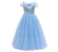 OBEEII Déguisement Cendrillon Enfant Fille Robe de Princesse Cinderella Costume Cosplay Conte de Fée Robe de Soirée Halloween Fêtes Noël Anniversaire Carnaval Cérémonie 9-10 Ans