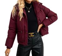 OBEEII Doudoune Femme Courte Veste d'hiver Chaud Matelass pais Doudoune lgant Coupe Zip Col Montant Manteaux Vin rouge L