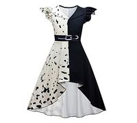 OBEEII Enfant Fille Cruella Robe 101 Dalmatiens Cruella De Vil Déguisement Pour Halloween Cosplay Fête D'anniversaire Dress up Costume Cruella05 13-14 Ans