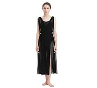 OBEEII Femme Adulte Robe De Danse Lyrique Élégante sans Manches Écharpe sans Dos Col Drapé Justaucorps Jupe en Tulle Costume De Performance Ballet Tulle Ourlet Fendu Robe De Danse Fluide Noir B M