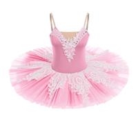 OBEEII Femme Robe de Ballet Broderies en Dentelle Ballet Tutu Justaucorps Danse Classique Gymnastique Léotard Costume Rose L