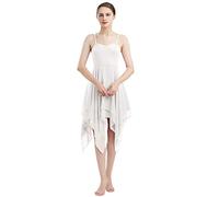 OBEEII Femme Robe de Danse Lyrique sans Manches Jupe Léotard à Paillettes Costume de Performance Ballet Tulle Ourlet Irrégulier Robe de Danse Fluide Jupe Mouchoir Blanc XS