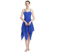 OBEEII Femme Tutu Justaucorps Danse Classique Ballet Robe Danse Latine Courte Asymétrique Gymnastique Leotard sans Manches Tunique Jumpsuit Collant Combinaison Valse Bleu Royal S