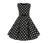 OBEEII Fille 1950s Audrey Robe de Cocktail Rétro Imprimée sans Manche Enfant Robe de Années 50 60 Vintage à Pois pour Soirée Fête Cocktail Mariage Midi CHD3016 11-12 Ans
