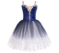 OBEEII Fille Ballet Danse Robe Spaghetti Straps Décalcomanie Brodée Tutu Justaucorps Classique Gymnastique Léotard Costume avec Brassard Navy b 8-10 Ans