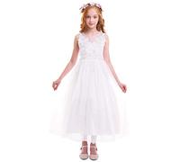 OBEEII Fille Robe d’été Robe Florale Longue Jupe Tutu Princesse sans Manche pour Première Communion Mariage Demoiselle d'honneur Fête Anniversaire Cérémonie Soirée Dance Prom Baptême 11-12 Ans
