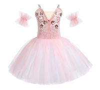 OBEEII Fille Robe de Ballet D?calcomanie Brod?e Ballet Tutu Justaucorps Danse Classique Gymnastique L?otard Costume avec Brassard Rose 11-12 Ans