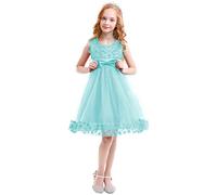 OBEEII Fille Robe Florale Longue de Cérémonie Élégante Robe Princesse sans Manches de Mariage Demoiselle d'honneur Soirée Anniversaire Fête Cocktail Dance Prom pour Enfants Ado 3-4 Ans Turquoise