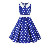 OBEEII Fille Robe Soirée Cocktail Vintage rétro année 1950 Audrey Hepburn Pin-up Rockabilly Swing à Pois sans Imprimé Floral Manche Chic et Elegante CHW3023 7-8 Ans