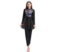 OBEEII Maillot de Bain Musulman Femme Islamique Hijab Couverture Complète 3 pièces Maillot de Bain Beachwear Burqini Burkini Noir C XL