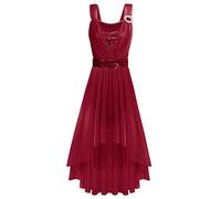 OBEEII Robe Danse Femme Paillette Robe Danse Latine Rumba Jazz Justaucorps Gymnastique Halter Neck sans Manche Tulle Robe Cocktail Soir?e Ballroom Dancewear Vin Rouge B M