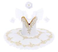 OBEEII Robe de Ballet Paillettes Broderies Ballet Tutu Justaucorps Danse Classique Gymnastique L?otard Costume Blanc 02 5-6 Ans